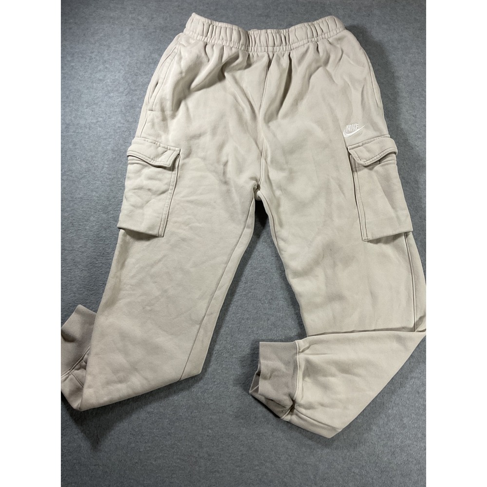 Nike Mens Club Fleece Cargo Joggers Beige Oatmeal Sweatpants CD3129-208 M 2468